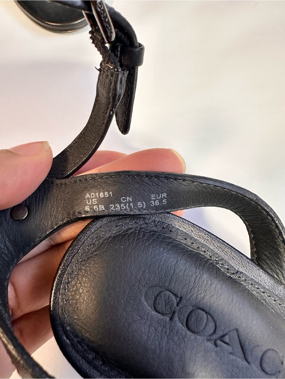 Coach Black Strappy Kitten Heel Sandals with Silver Stitching - Picture 6 of 8